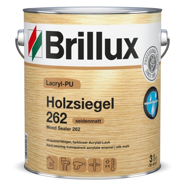 Brillux Lacryl-PU Holzsiegel 262 farblos seidenmatt 3 Ltr.